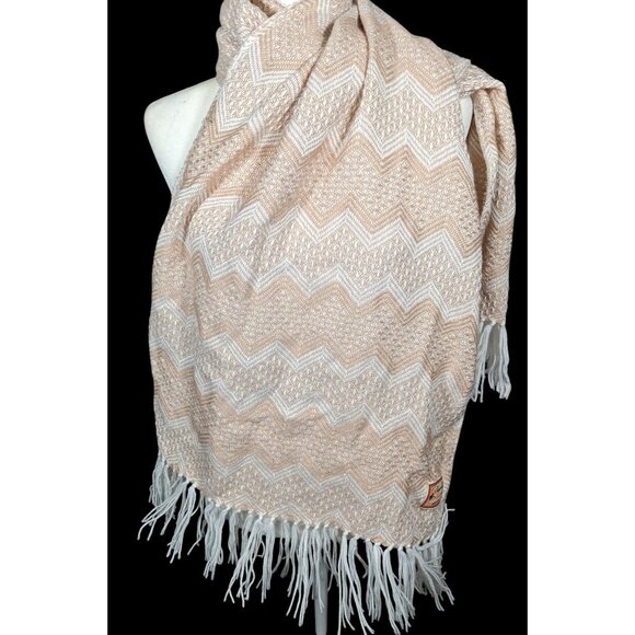 Figueroa Genuine Alpaca Peruvian Cream Chevron Scarf - Picture 2 of 9